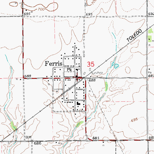 Topographic Map of Ferris Post Office, IL