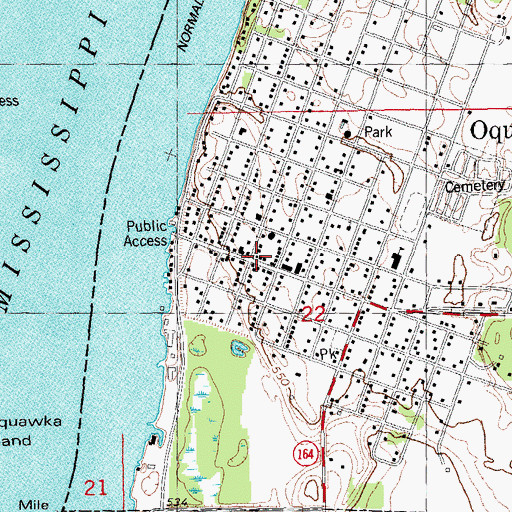 Topographic Map of Oquawka Post Office, IL