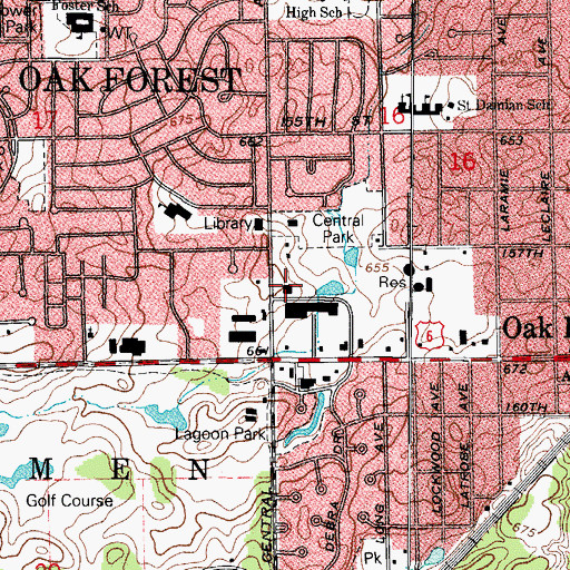 Topographic Map of Oak Forest Post Office, IL