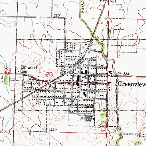 Topographic Map of Greenview Post Office, IL