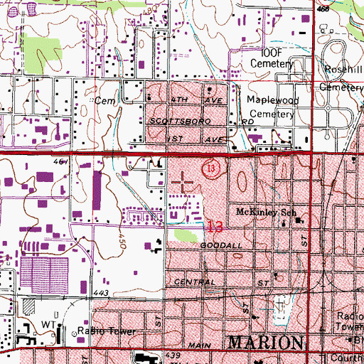 Topographic Map of Marion Center Post Office, IL