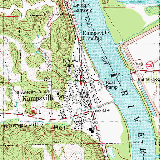 Topographic Map of Kampsville Post Office, IL