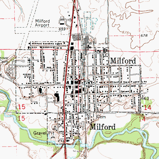 Topographic Map of Milford Post Office, IL