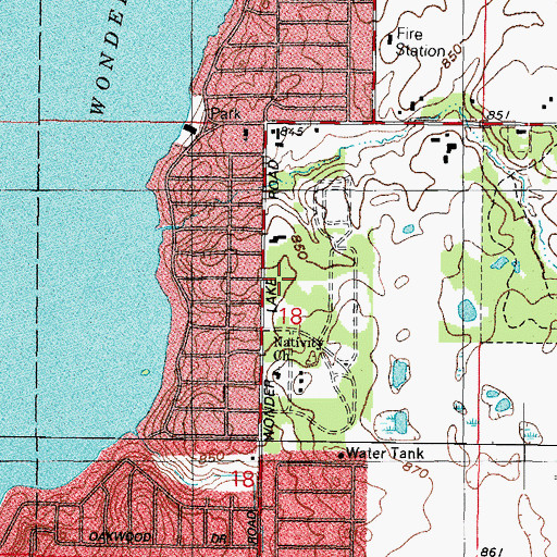 Topographic Map of Wonder Lake Post Office, IL