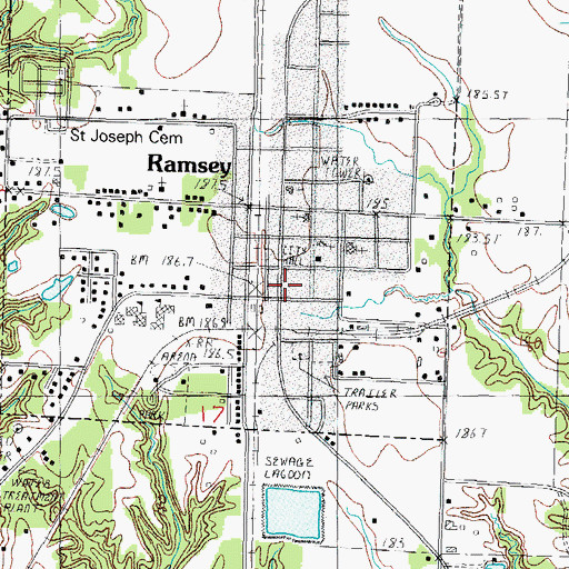 Topographic Map of Ramsey Post Office, IL