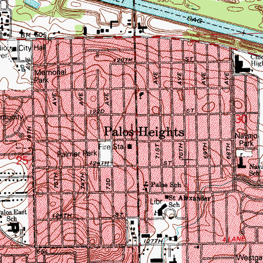 Topographic Map of Palos Heights Post Office, IL