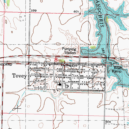 Topographic Map of Tovey Post Office, IL