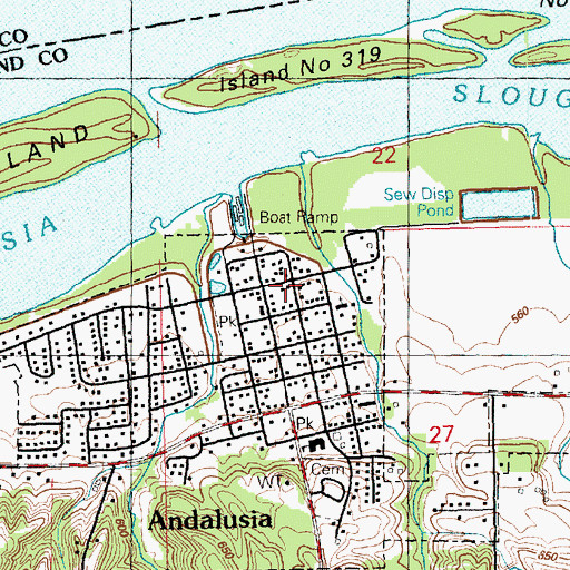 Topographic Map of Andalusia Post Office, IL