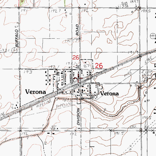 Topographic Map of Verona Post Office, IL