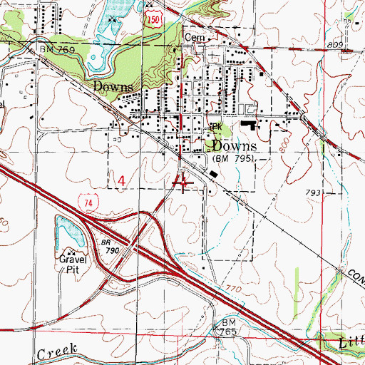 Topographic Map of Downs Post Office, IL