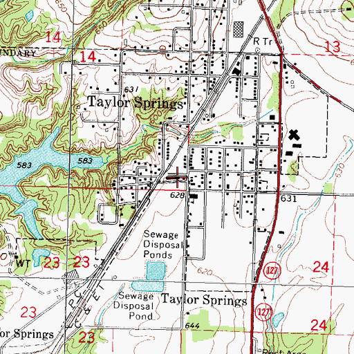 Topographic Map of Taylor Springs Post Office, IL