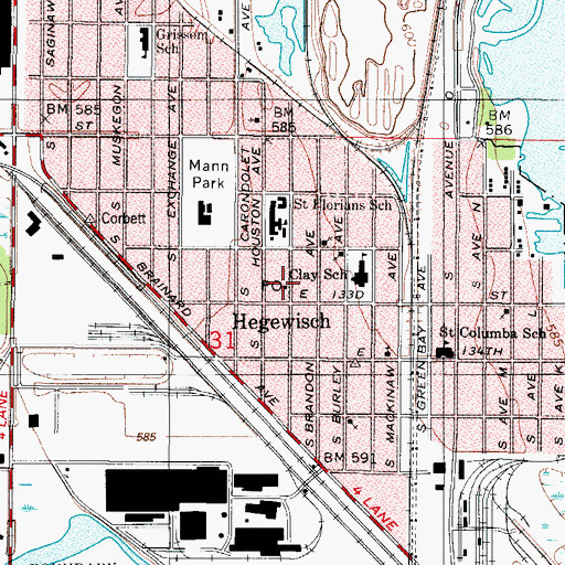 Topographic Map of Hegewisch Post Office, IL