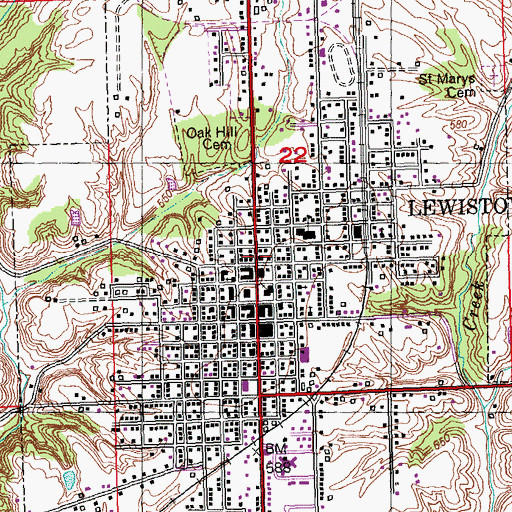 Topographic Map of Lewistown Post Office, IL