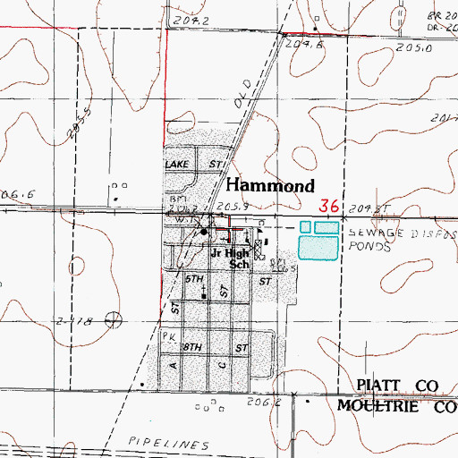 Topographic Map of Hammond Post Office, IL