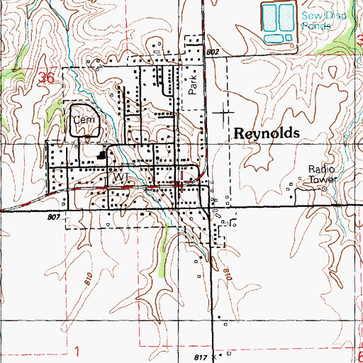 Topographic Map of Reynolds Post Office, IL