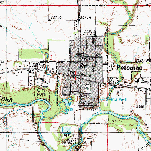 Topographic Map of Potomac Post Office, IL