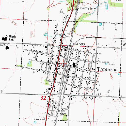 Topographic Map of Tamaroa Post Office, IL