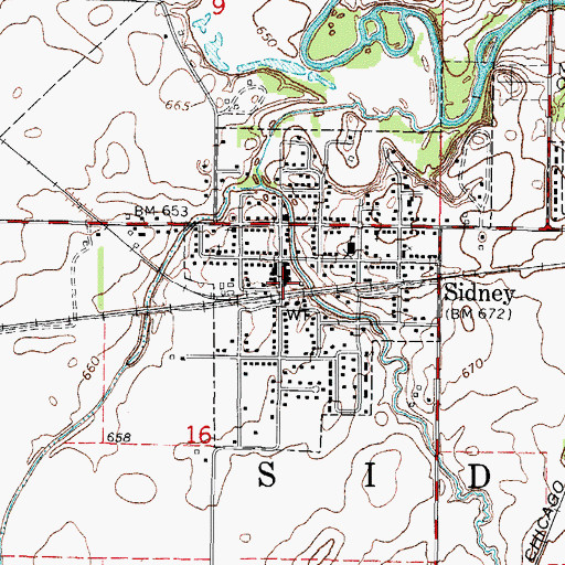Topographic Map of Sidney Post Office, IL