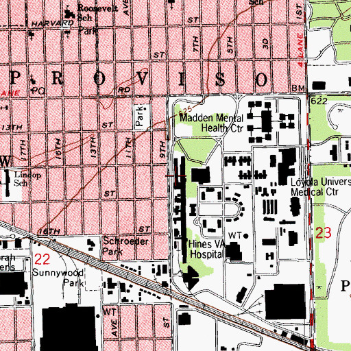 Topographic Map of Hines Post Office, IL