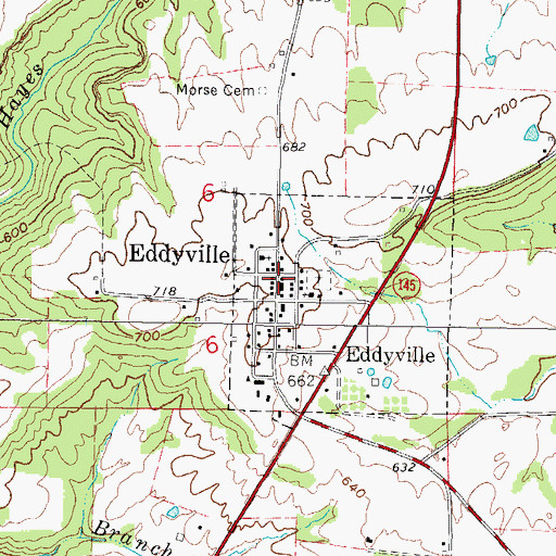 Topographic Map of Eddyville Post Office, IL