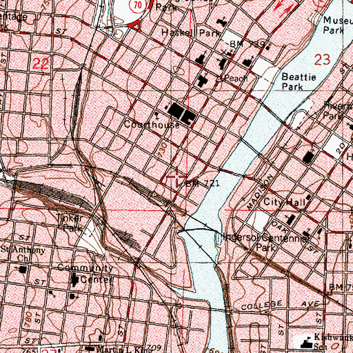 Topographic Map of Downtown Rockford Post Office, IL