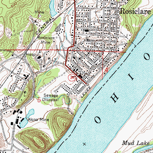 Topographic Map of Rosiclare Post Office, IL