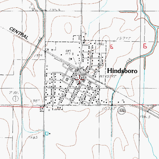 Topographic Map of Hindsboro Post Office, IL