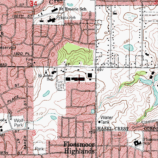 Topographic Map of Country Club Hills Post Office, IL