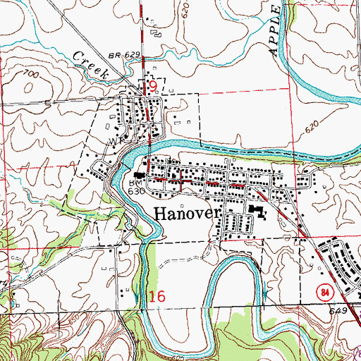 Topographic Map of Hanover Post Office, IL