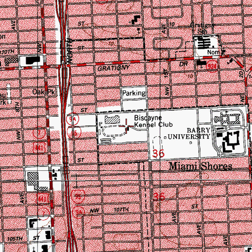 Topographic Map of Biscayne Kennel Club, FL