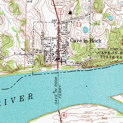 Topographic Map of Cave In Rock Post Office, IL