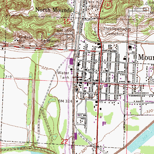 Topographic Map of Mounds Post Office, IL