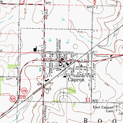 Topographic Map of Capron Post Office, IL