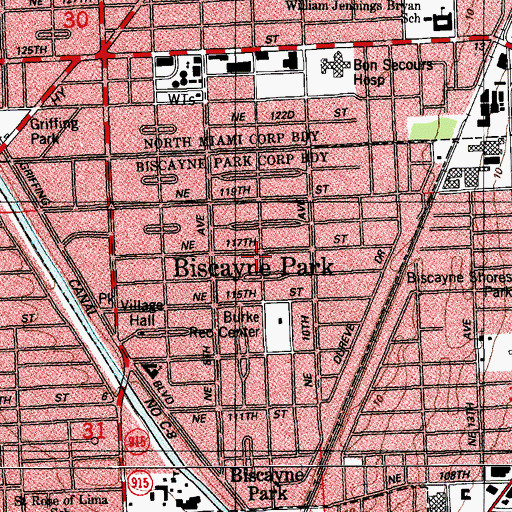 Topographic Map of Biscayne Park, FL