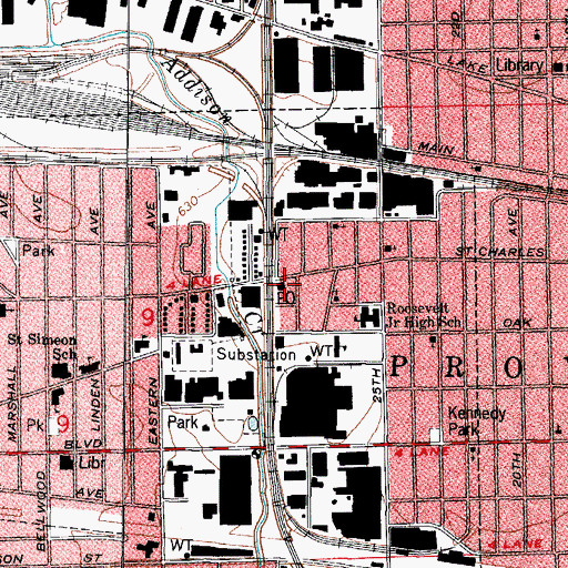 Topographic Map of Bellwood Post Office, IL