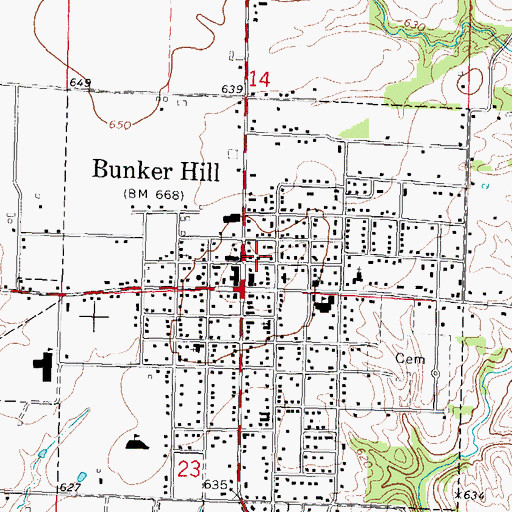 Topographic Map of Bunker Hill Post Office, IL