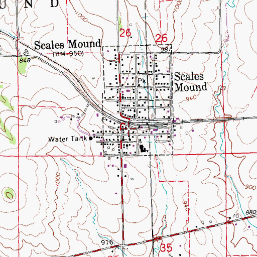 Topographic Map of Scales Mound Post Office, IL