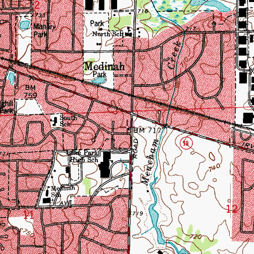 Topographic Map of Medinah Post Office, IL