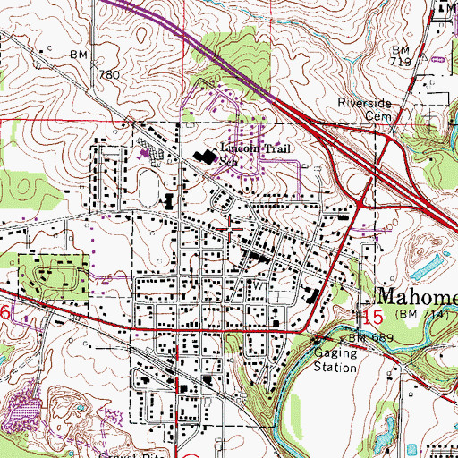 Topographic Map of Mahomet Post Office, IL