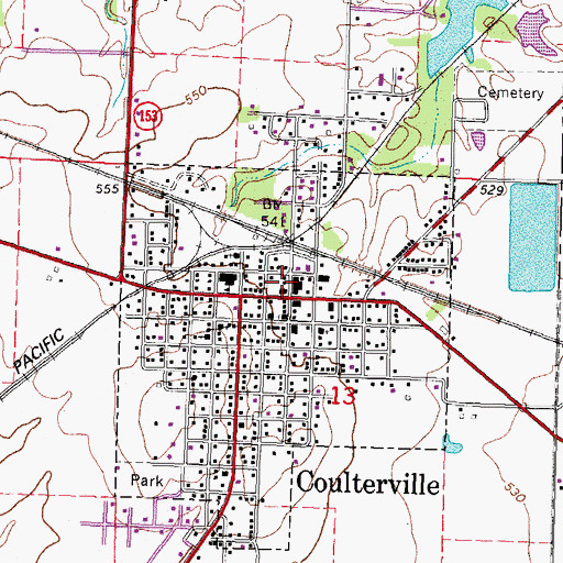 Topographic Map of Coulterville Post Office, IL