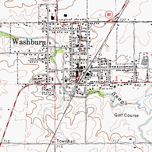 Topographic Map of Washburn Post Office, IL