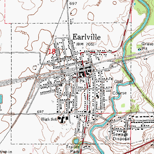 Topographic Map of Earlville Post Office, IL