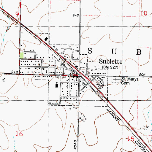 Topographic Map of Sublette Post Office, IL