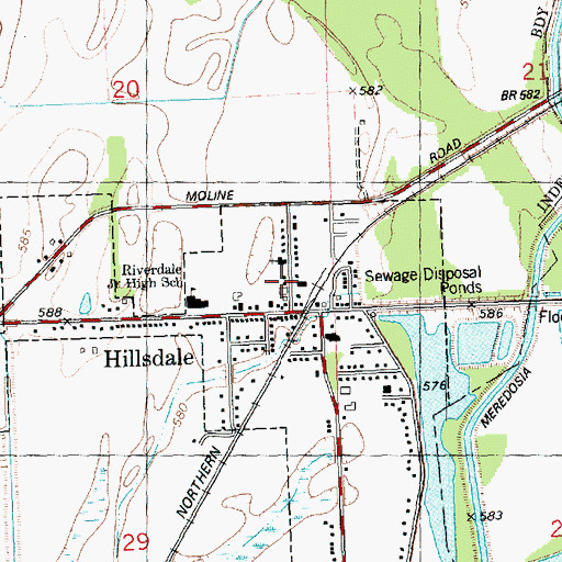 Topographic Map of Hillsdale Post Office, IL