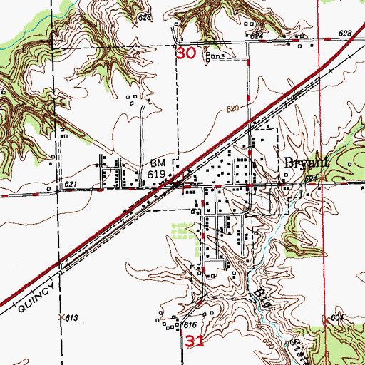 Topographic Map of Bryant Post Office, IL