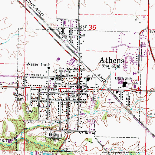 Topographic Map of Athens Post Office, IL