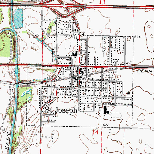 Topographic Map of Saint Joseph Post Office, IL