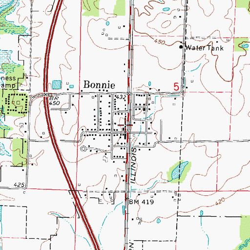 Topographic Map of Bonnie Post Office, IL
