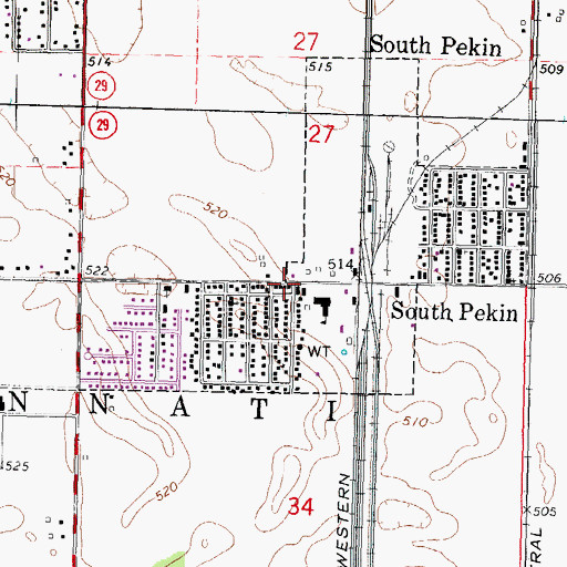 Topographic Map of South Pekin Post Office, IL