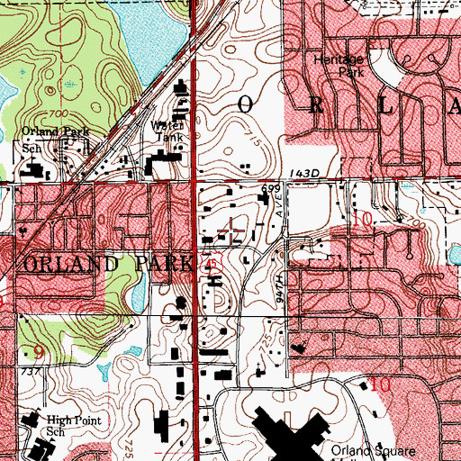 Topographic Map of Orland Park Post Office, IL